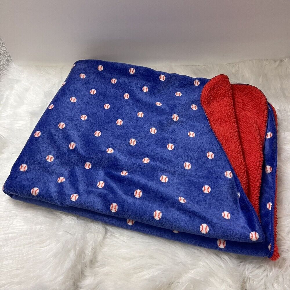 Just One You Carter's Baseball Baby Blanket Blue Red Sherpa Security Lovey Soft